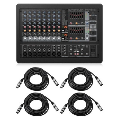 Behringer EUROPOWER PMP1680S 1600W 10-Channel Powered Mixer, Bundle with 4x 25'