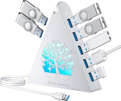 USB 3.0 Hub 7-Port Vertikal Weiß mit RGB-Beleuchtung 5Gbps 2FT
