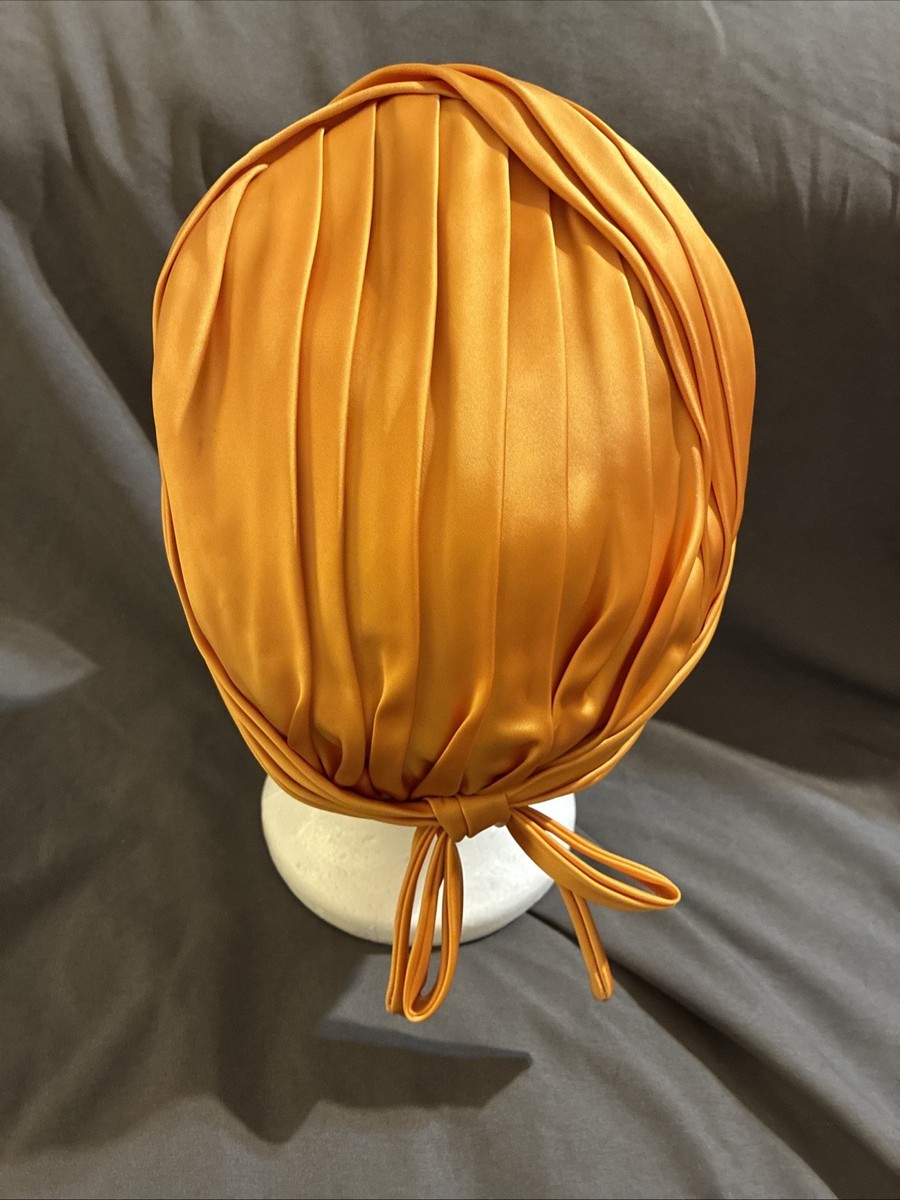 Vintage 1960 Golden Satin Pleated Turban Hat Union Made USA  display picture 2