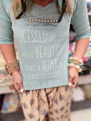 NWT - A Rare Bird Blessed Are Those Who See Tattered Tee - S/M