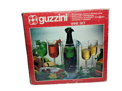 NEW Guzzini Wine Set   Bottle Cooler + 4 Stem Glasses   In Box (Vintage / Unused
