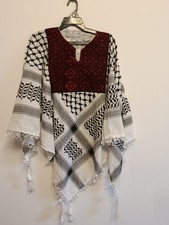 Palestinian TraditionalOutfit Red Embroidered Keffiyeh Pattern Vest Heritage