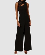 Adrianna Papell Women's Black Lace Panel Cut-Out Jumpsuit Size 6