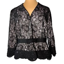 Tahari LUXE Sz 12 Jacket Arthur S. Levine Black Lace Lavender Lining Bow PRETTY