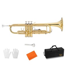 Glarry Gold Brass Bb Trumpet  Case Cloth Gloves for Student School Hard Case