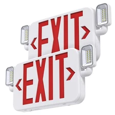 Led Combo Emergency Exit Sign Light with Two Adjustable Head Lights and Backu...