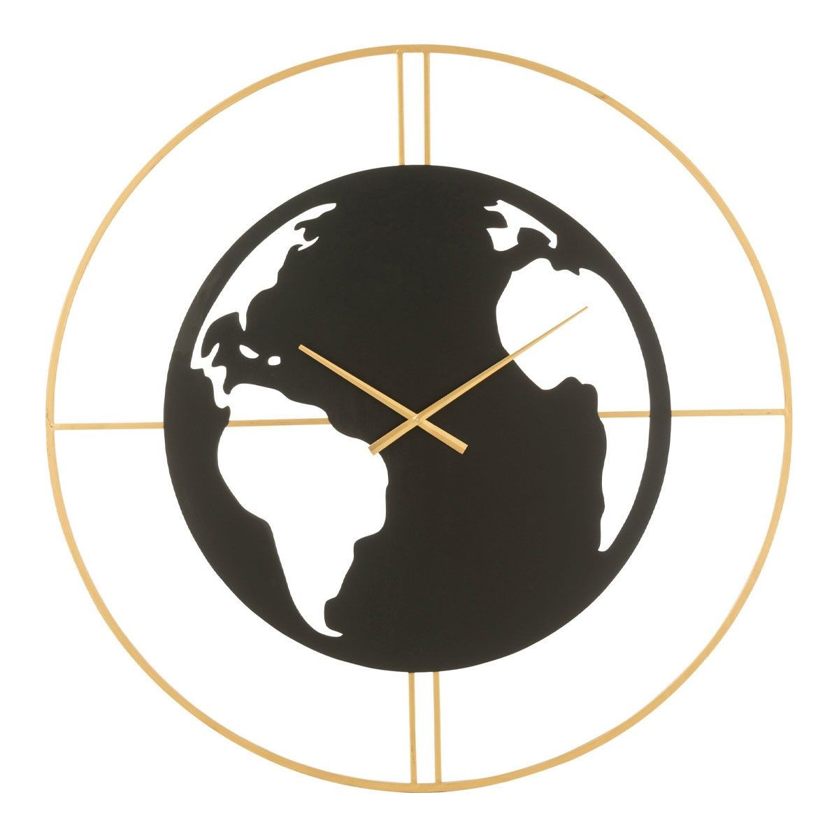Horloge murale carte du monde 90cm grand format horloge métal salon noire et dorée