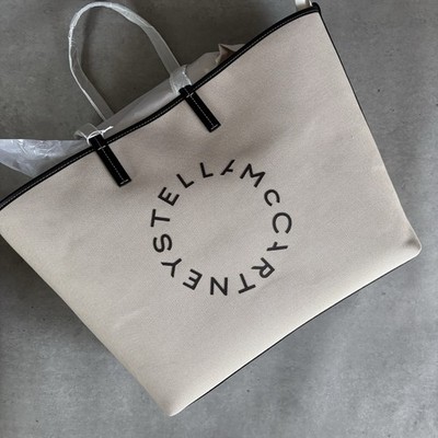 H&M Stella McCartney Large Canvas Tote Bag Beige/Schwarz - Neu  