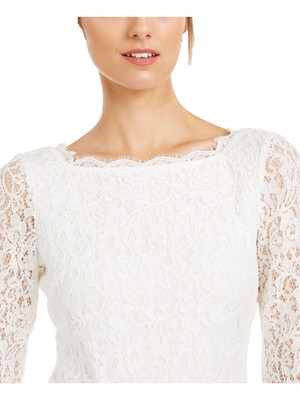 Adrianna Papell White Lace Sheath Dress S Square Neck Modern Bridal After Party