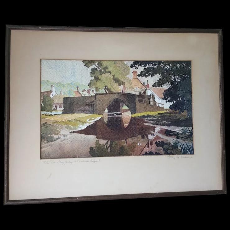 Antique c1933 Watercolor Painting, Trinity Bridge England Signed Philip G Golden