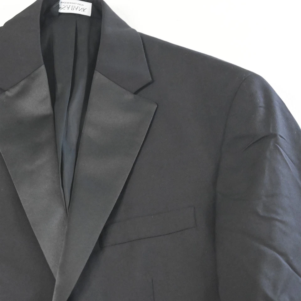 Jos A Bank 36S 30x29 Negro 100% Lana Viajero 3 Piezas Chaleco Chaqueta Pantalones Traje Foto 3 de 4