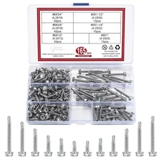 165 Pcs #8 Stainless Steel Self Tapping Screws for Metal, Sheet Metal Screws, Se