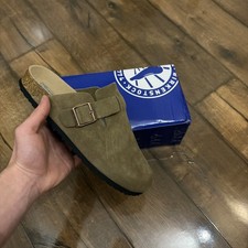 Zoccoli Birkenstock Boston in pelle scamosciata talpa, taglia UK 10/45