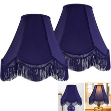 GO SO Blue Silk Bell Lamp Shades Set of 2 Petal Edge Braid with 2 Pack,