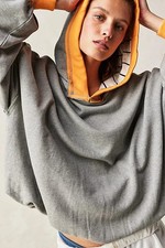 Free People We The Free Bubble Up Hoodie Sweatshirt Women's L Grey/Orange NWOT