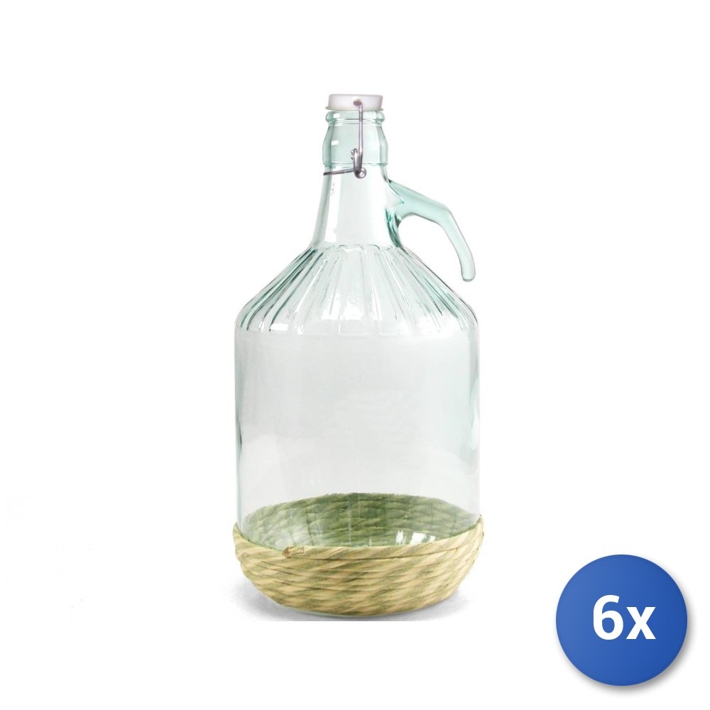 6X Dama Home Transparent Glass With 5L Capacity With Straw Bottom And Cap