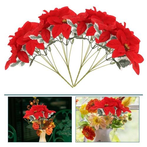 24 Fleurs De Poinsettia Artificielles Noël Rouge - 3 Tailles - Déco Sapin Mariage Fête Anniversaire