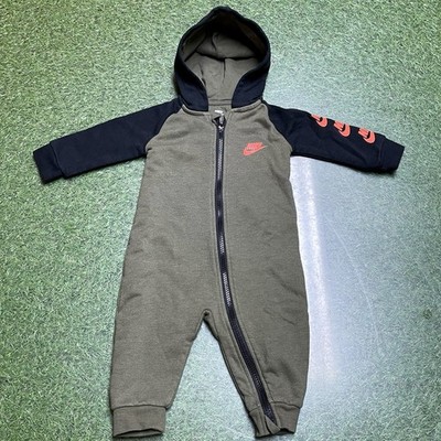 Nike Baby 9M Futura Hooded Full Zip Coverall Romper Olive Black Orange