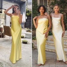 Show Me Your Mumu Taylor Tube Maxi Strapless Dress in Yellow Luxe Satin $198 XS