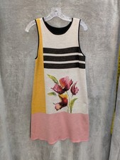 Mod Floral Knit Sweater Dress Women Small Colorblock Wool Blend