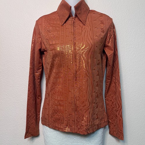 HOBBY HORSE Western Show Shirt Womans Small Orange Shimmer Equestrian 4733