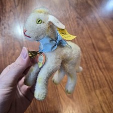 RARE CONDITION Vintage German Steiff LAMBY Plush Wool Toy Bell Button Tag All ID