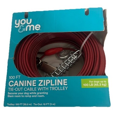 You & Me 100FT Canine Zipline Tie-Out Cable with Trolley 4 Dogs up to 100lb NEW