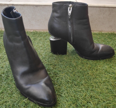 Alexander Wang Gabi Ankle Boots Booties Black Leather Block