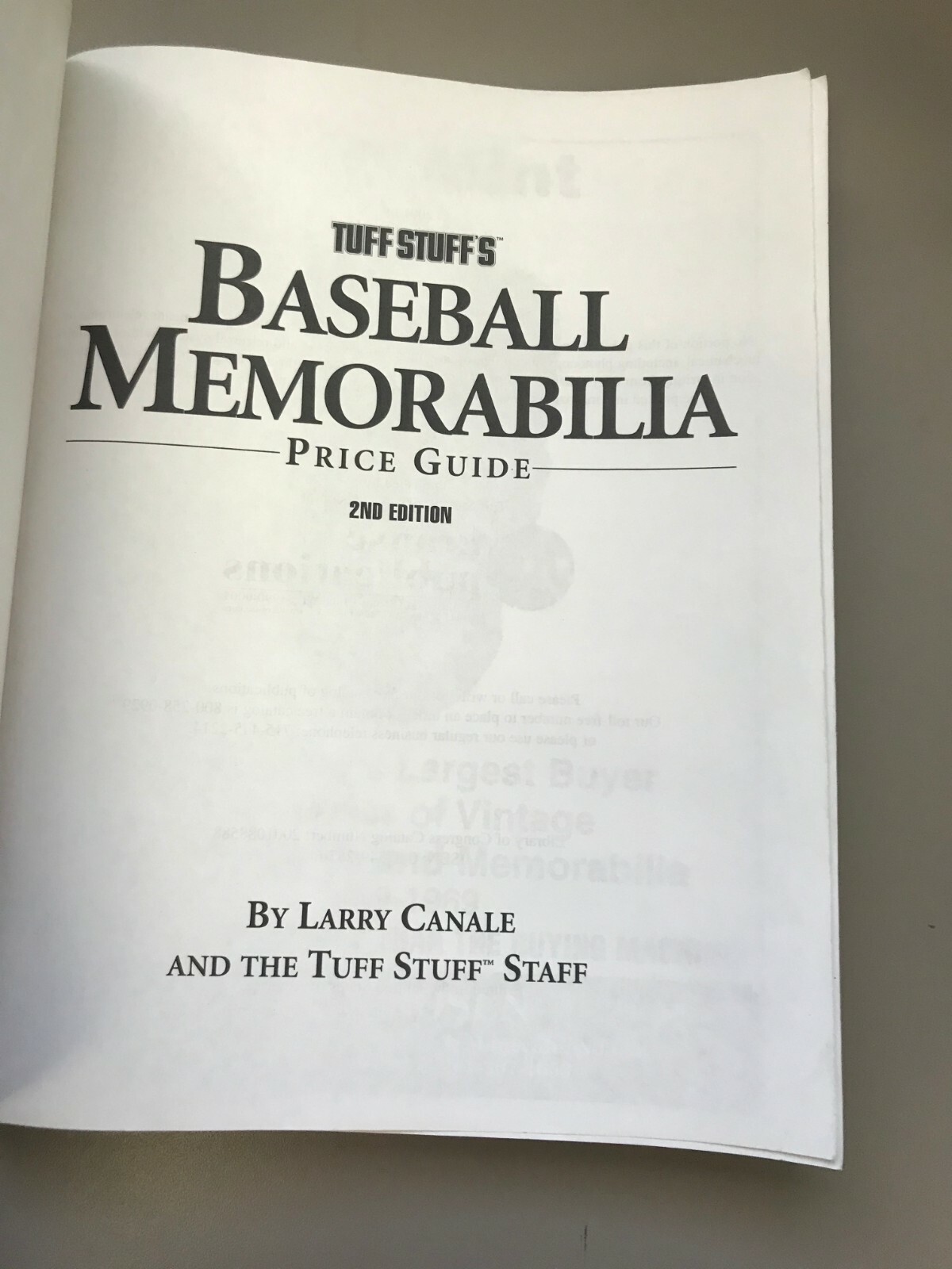 Tuff Stuff's Baseball Memorabilia Price Guide by Larry Canale and Tuff