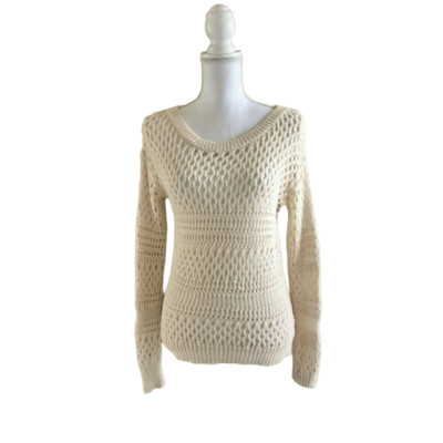American Eagle Womens Cream Sweater Size XS Open Knit Top Light Beige 