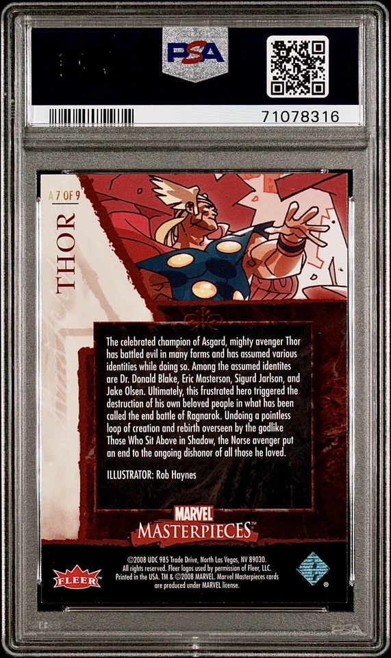2008 Marvel Masterpieces Avengers #A7 Thor PSA 9 🔥 RARE 🔥 - Image 2 of 2