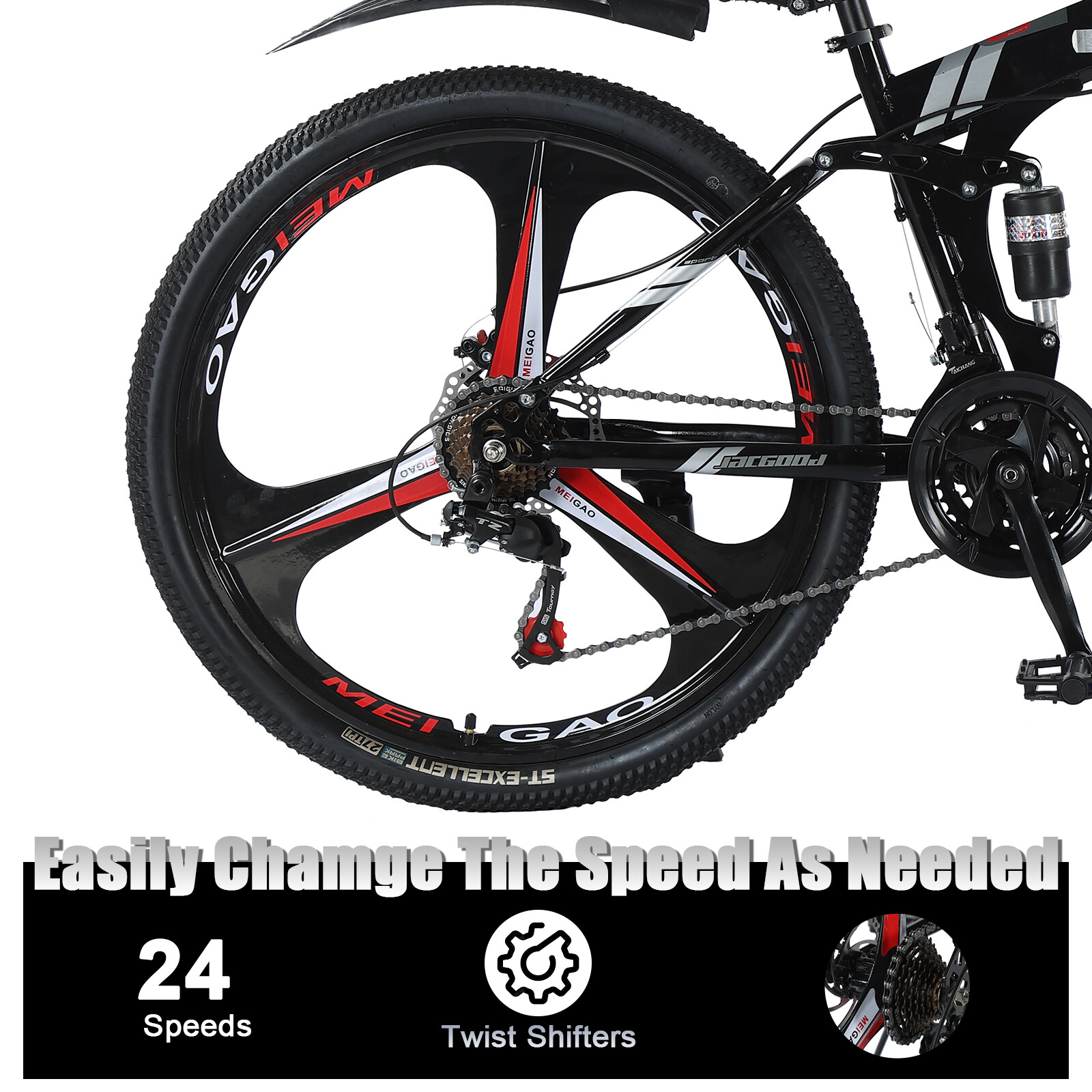 26" Folding Mountain Bike 24 Speed Bicycle Full Suspension MTB Bike