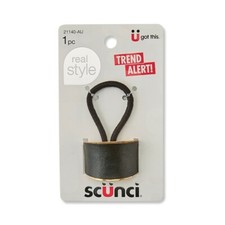 Scunci Ponytail Faux Leather Dome Plastic Black  Gold 2 Pack New