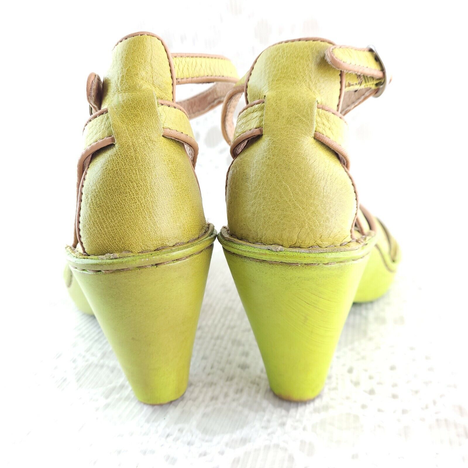 Born Lime Green Leather Wedge Heels Ankle Strap W… - image 10