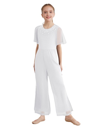 Girl Rompers School Dance Leotard Shiny Rhinestones Jumpsuit Dancing Party - Picture 26 of 50