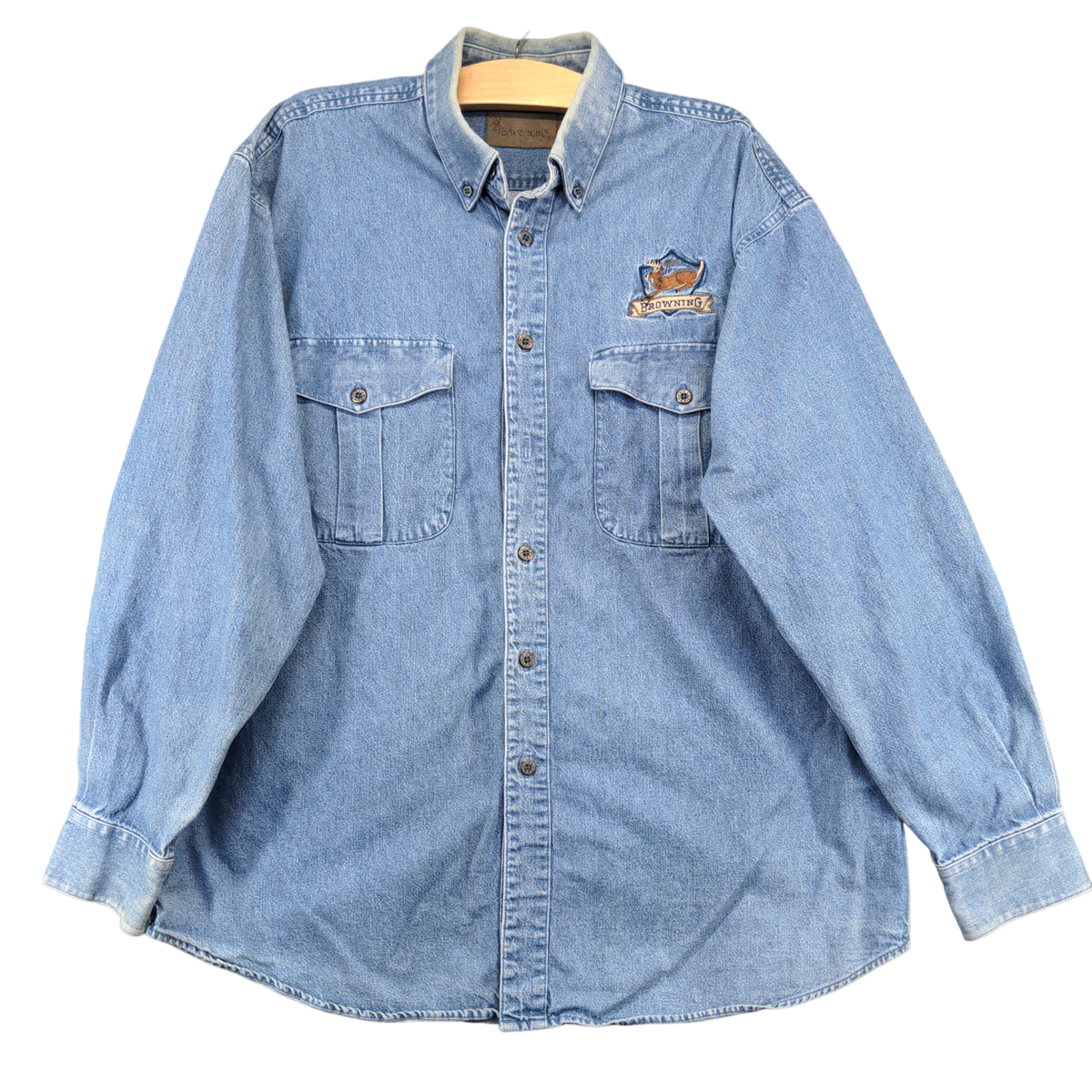 Browning Mens Denim Button Up Shirt Blue Large Long Sleeve Super