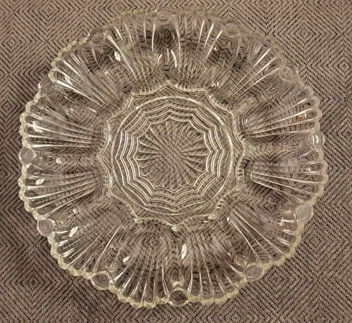 Vintage Anchor Hocking Heavy Clear Glass 10” Deviled Egg Plate Dish Tray Ribbed
