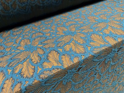 Embroidered Lace Dress Fabric, Scalloped Edge, Sold Per 1.6m Panel Length  blue | eBay UK