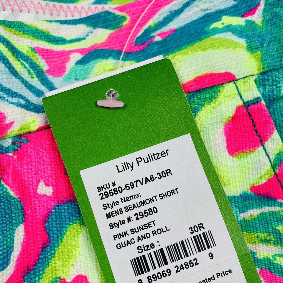 Lilly Pulitzer Beaumont Corto Rosa Puesta de Sol Guac Y Rollo Talla Para Hombres 30R Raro Nuevo Con Etiquetas Foto 3 de 4