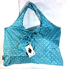 Reusable Pocket Shopper Bag Azure Blue Dot 15"X23" Folds into 5"X3" Pocket
