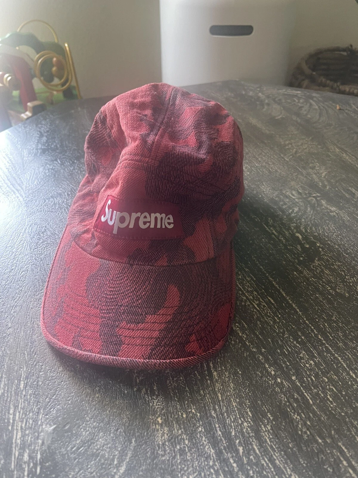 Casquette de camp en denim jacquard Supreme Flames rouge FW23 neuve