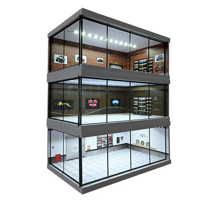 1:64 Diorama Car Garage Model LED Lighting Car Parking Lot Scene Display Model
