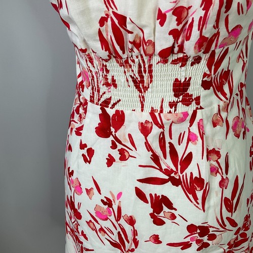 BANANA REPUBLIC Dress Women Size 4 Ruffle Sleeves Spring Coral Pink Linen Cotton - Picture 5 of 12
