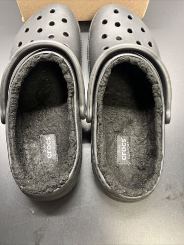 Crocs Dual Comfort Classic Lined Clog Black Sandals Faux Fur Size Men's 11 - Picture 3 of 14