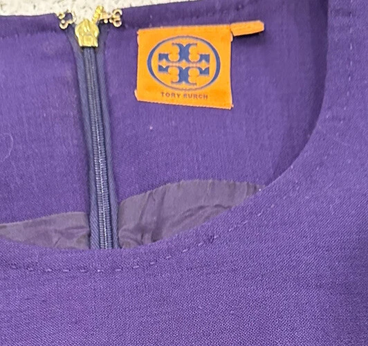 Abito tubino donna Tory Burch viola lana taglia 14 foderato con dettagli logo