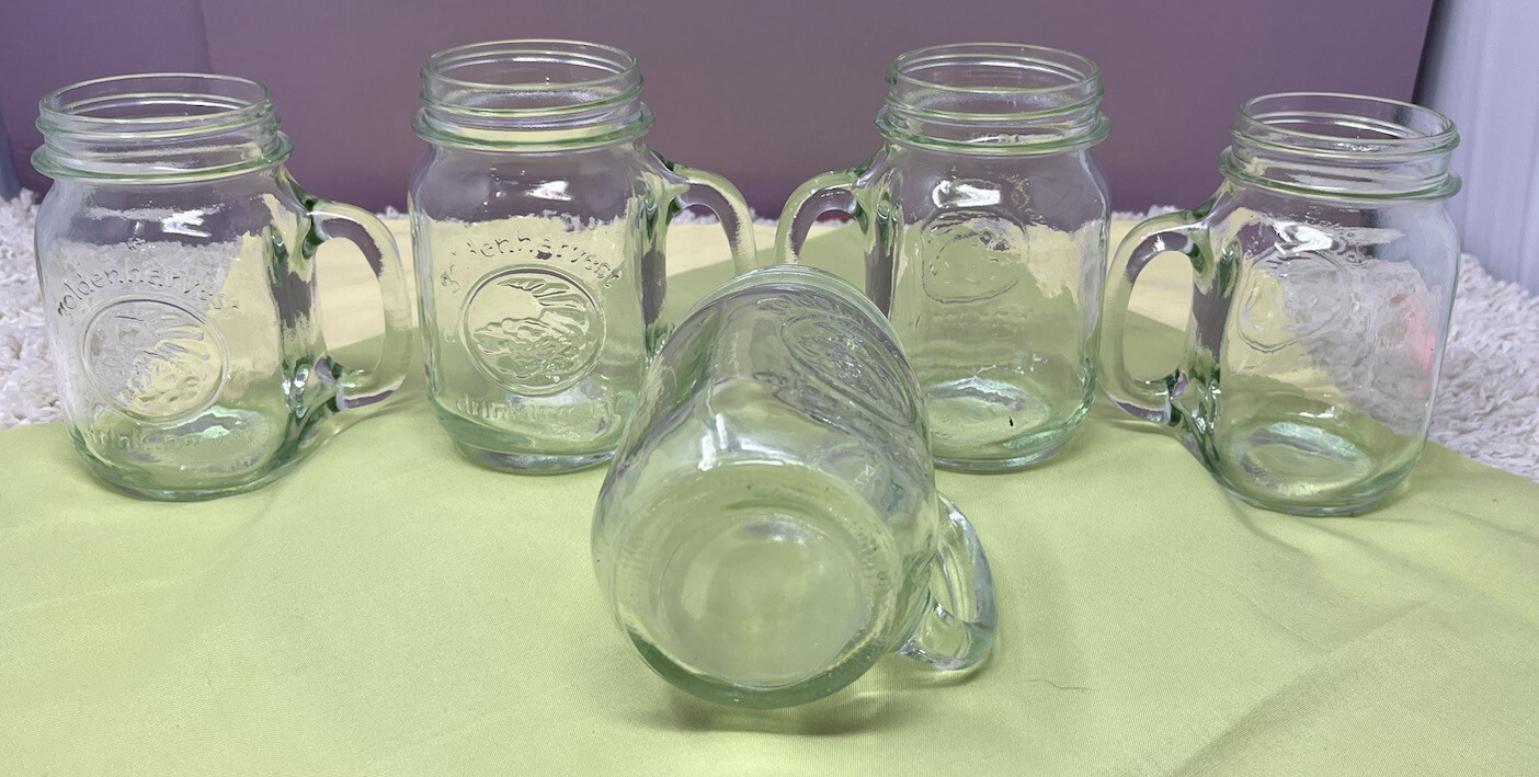 Golden Harvest Drinking Jars 5 Collectible Mini Mason Jar Glass Cups w