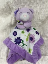 Carters Purple Bear Floral Security Blanket Baby Lovey 13  x 13  Inch EUC