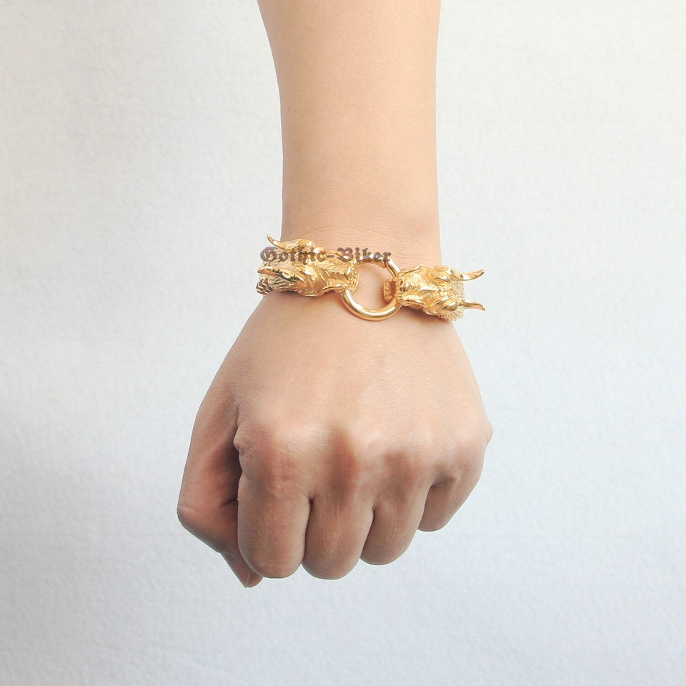 Bracciale Uomo Oro Teste Di Leone Franco Catena Maglia Cubana Bling Hip Hop Gioi - Foto 6