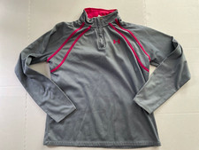 Under Armour Gray Pink Pullover High Neck Zip Knit Girls Large 14