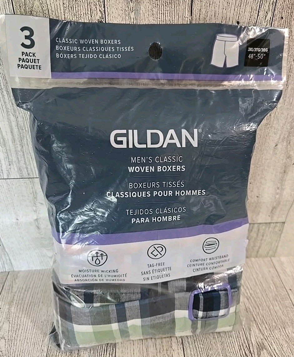 Gildan Boxer Shorts Underwear 3X 48-50 Men Plaid Classic Woven 3pk